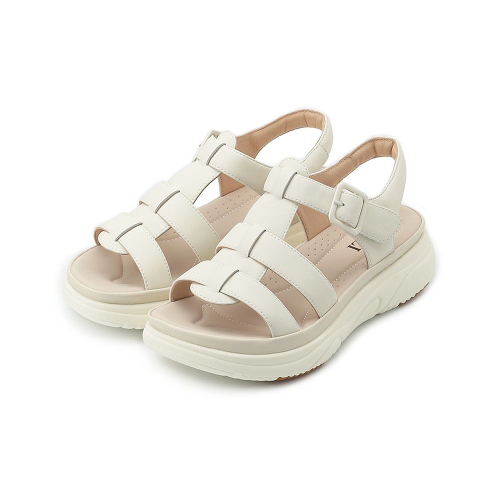 LUZZI 真皮魔鬼氈羅馬涼鞋 白 女鞋