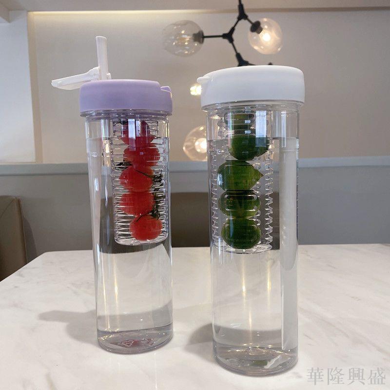 新款大容量塑膠吸管水杯子ins高顏值女男學生簡約小眾水果花茶杯
