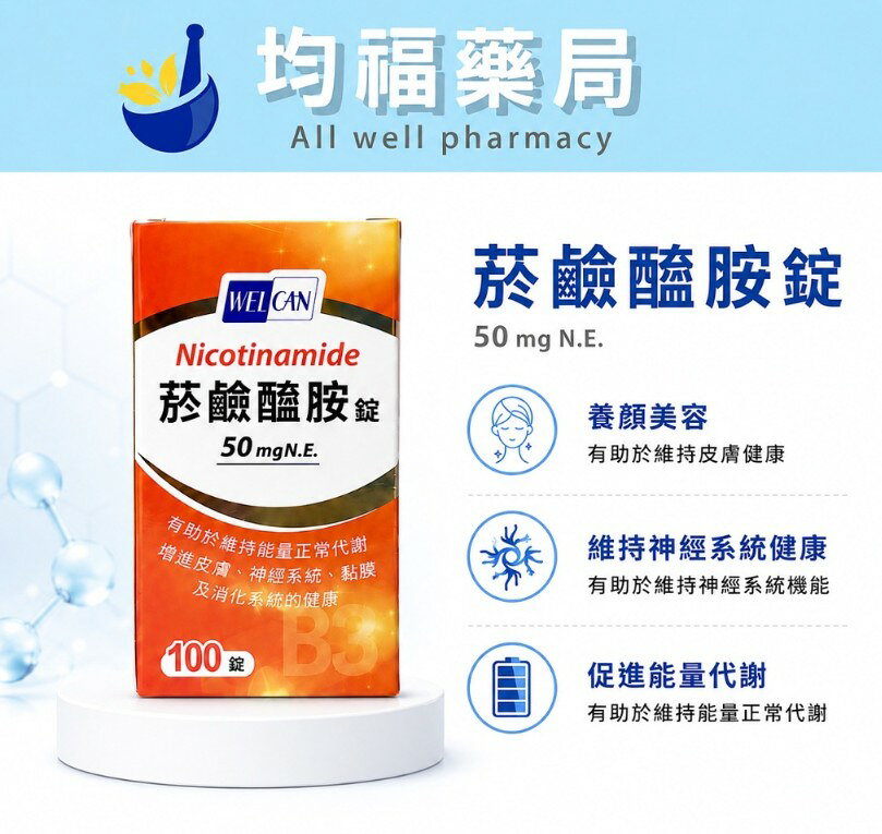 【衛肯】維他命B3 菸鹼酸錠 菸鹼醯胺錠 100錠/瓶 必安捷 菸鹼酸