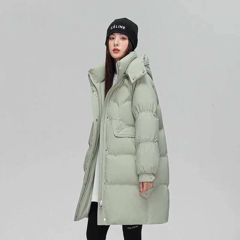 【巴黎精品】現貨秒發 真羽絨衣90%白鴨絨防風保暖羽絨外套-連帽寬鬆中長版女夾克7色a1do6