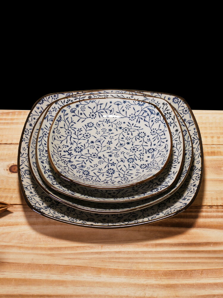 日式釉下彩陶瓷和風餐具家用四方壽司盤不規則異形盤飯盤西餐盤子