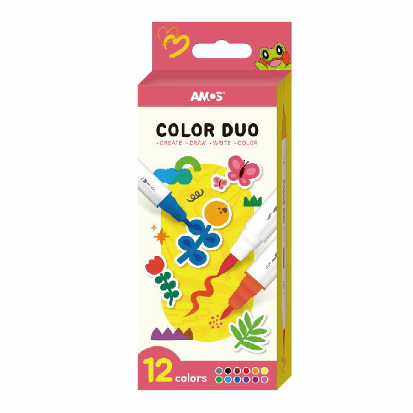 AMOS 阿摩斯 12色 可水洗 雙頭 彩色筆 / 組 CDU12P