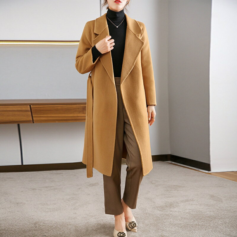 【巴黎精品】毛呢外套長款大衣-羊毛氣質修身韓版女外套5色p1ag12