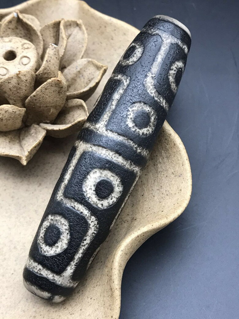 台湾天珠 西蔵老礦経典黒老二眼天珠 小盧至純