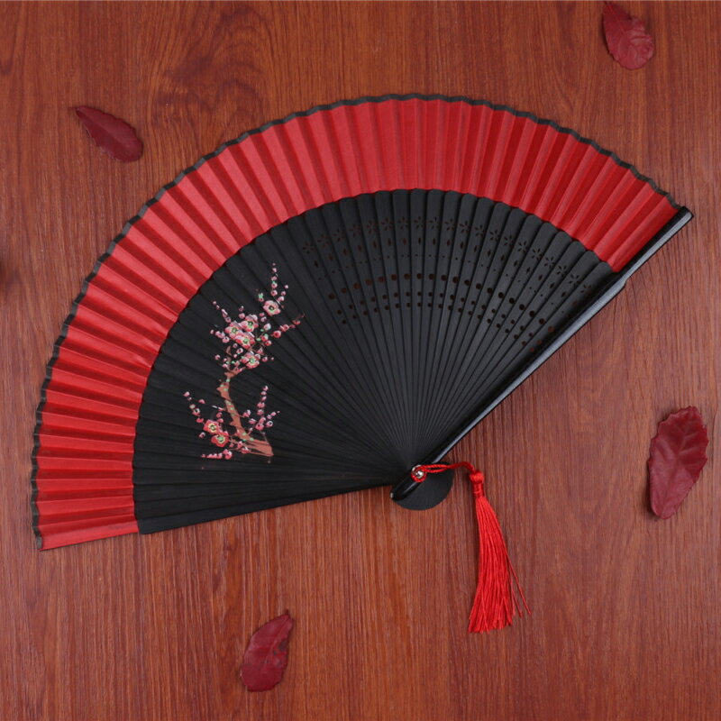 扇子摺扇中國風古典舞蹈扇古代漢服流蘇旗袍古風隨身紅色女折疊扇