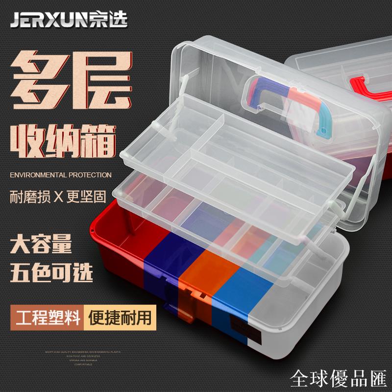 【全球優品匯】京選透明塑膠美甲美術工具箱家用大號三層手提小學生畫畫收納盒子