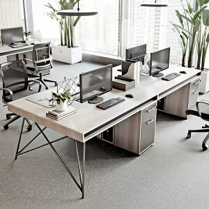 辦公室桌椅組合四六4/6人工位職員桌簡約現代工業風員工電腦桌子