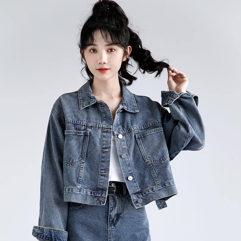 短款牛仔外套女2024春季新款港味百搭夾克復古寬松休閑上衣ins潮-享樂