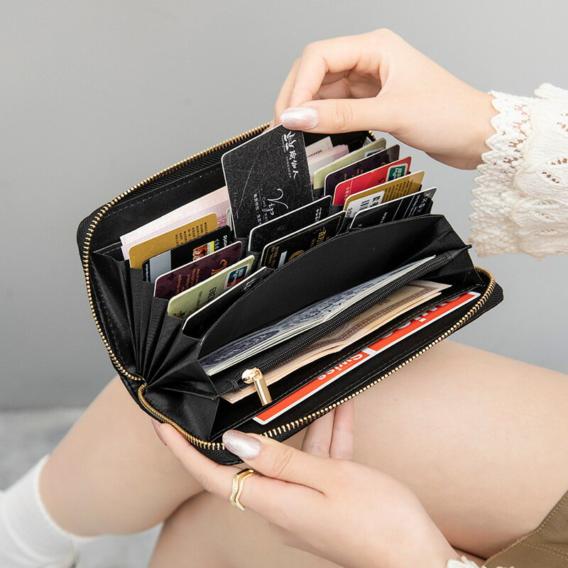 【喜挖】2024夏季新款純色菱格小香風長款錢包多功能大容量時尚百搭手拿包