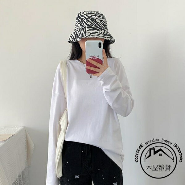 長袖女裝大碼純棉打底衫秋裝內搭上衣秋季【木屋雜貨】