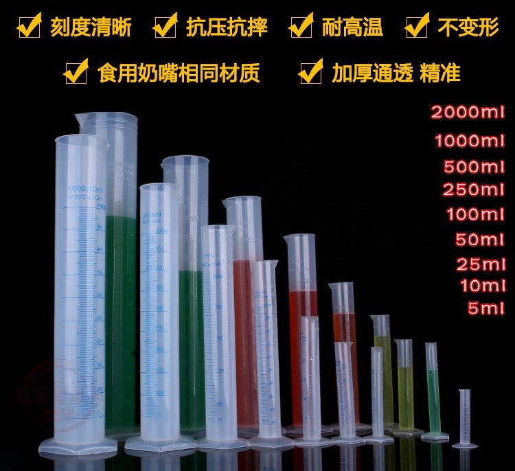 量杯塑膠量筒帶刻度25/50//250/500/1000/2000ml毫升長筒圓柱型