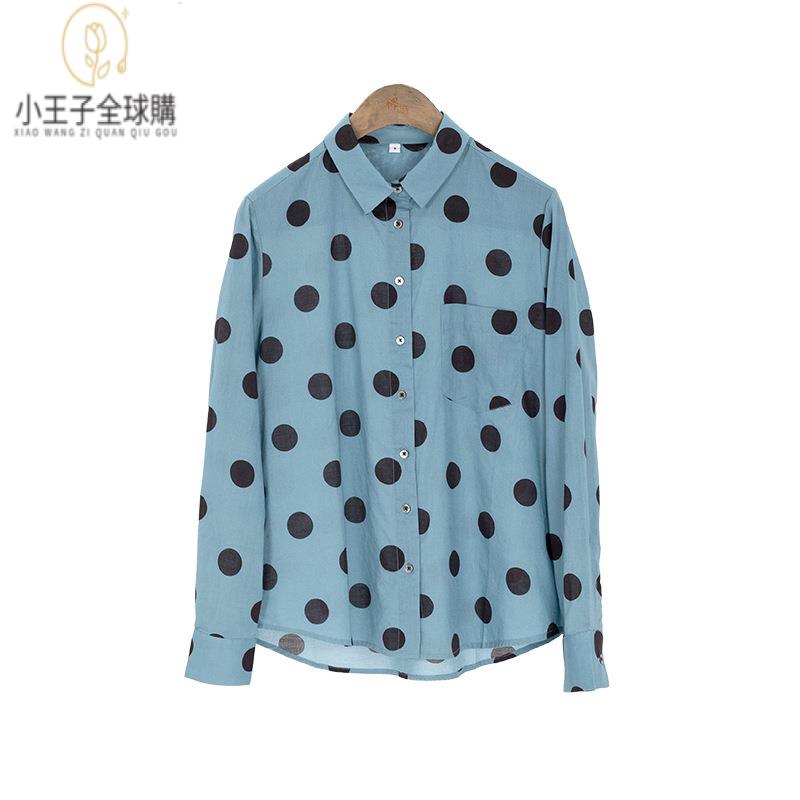【公司現貨速發】免運 開發票 小王子女裝早秋款女式襯衫棉圓點正肩薄款顯瘦氣質高階感通勤上衣女裝上衣 流行女裝 棉麻 早秋 日韓女裝
