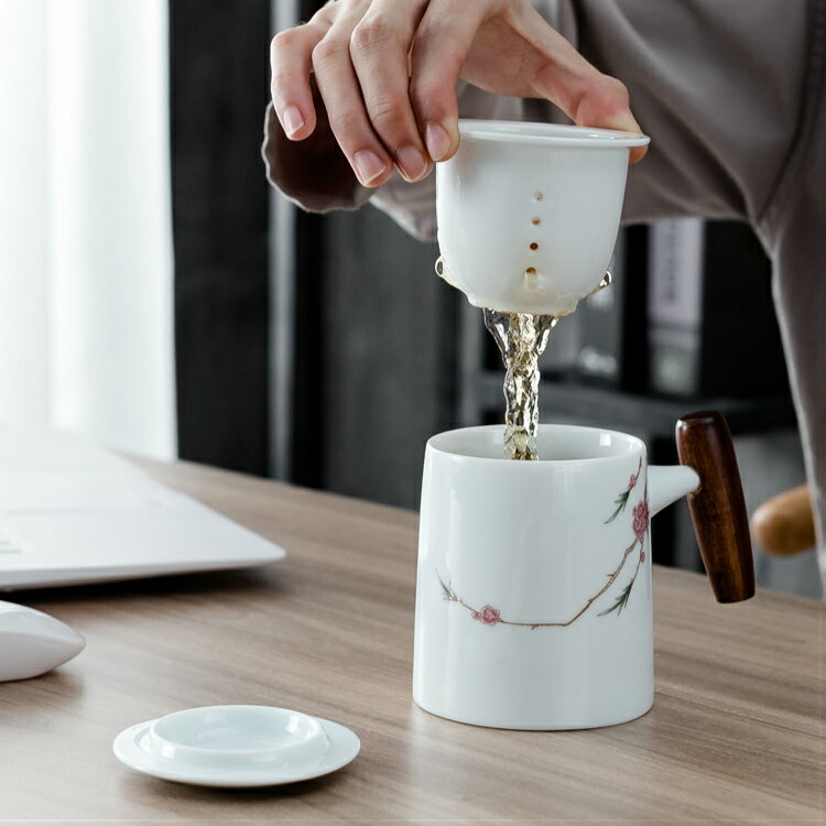 茶杯帶蓋過濾泡茶杯家用水杯喝茶個人杯茶水分離杯陶瓷辦公室