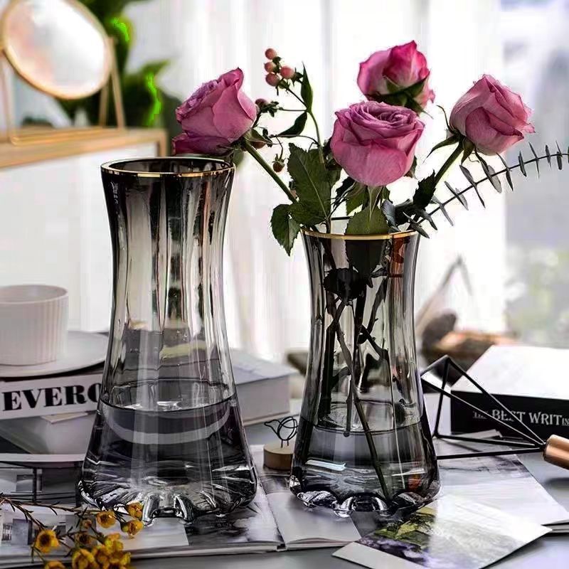 輕奢簡約玻璃花瓶透明水養鮮花百合富貴竹高級感創意客廳插花擺件
