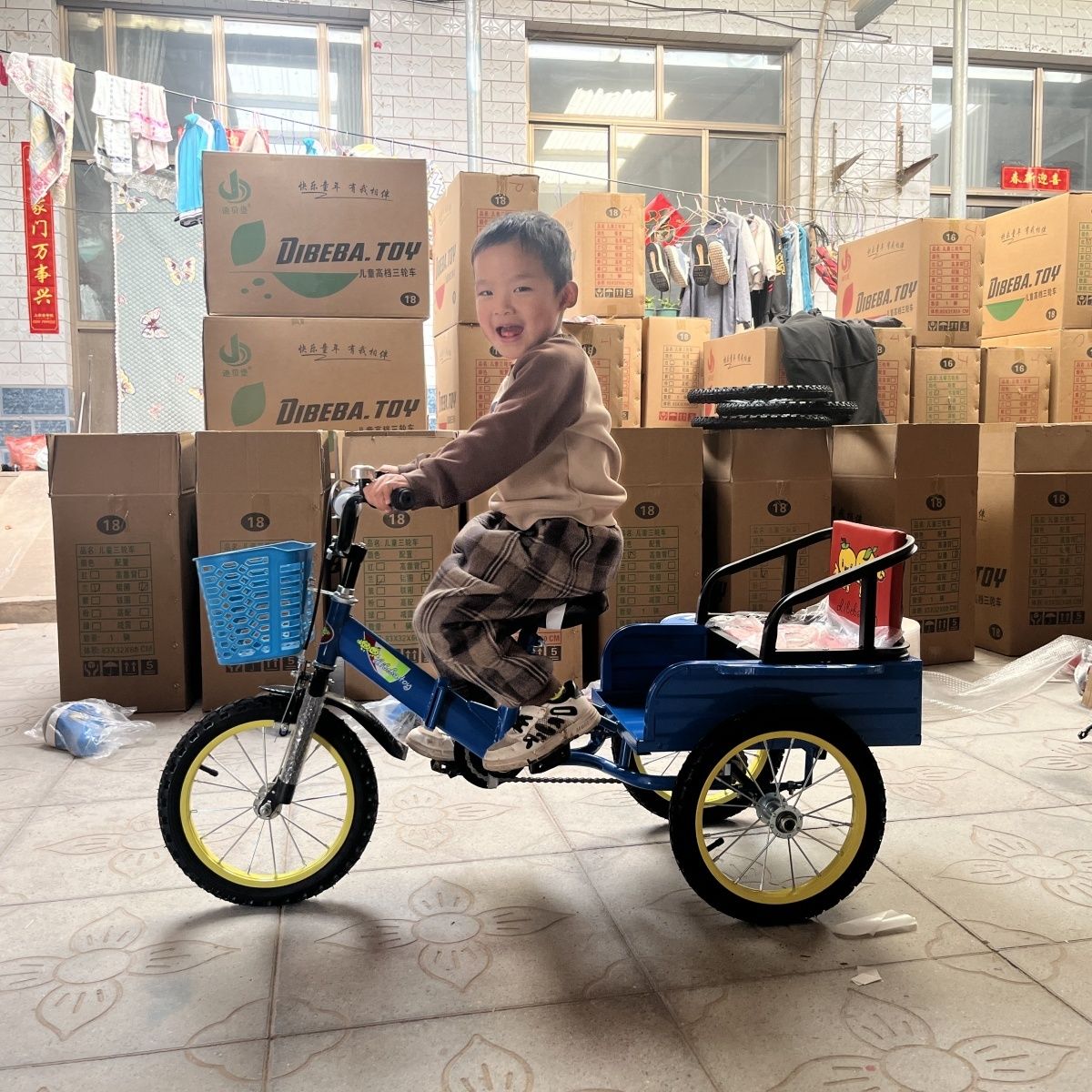 公司貨 最低價 免運 新款兒童三輪車腳踏車雙人帶鬥折疊3歲6歲寶寶大號充氣輪胎可坐人