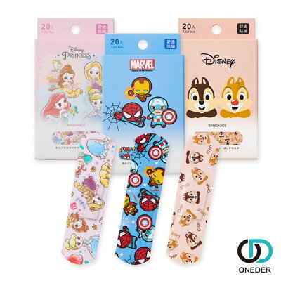 【ONEDER旺達】Disney Marvel 迪士尼公主 奇奇蒂蒂 OK繃 (20入)舒適貼繃 CD-OK01