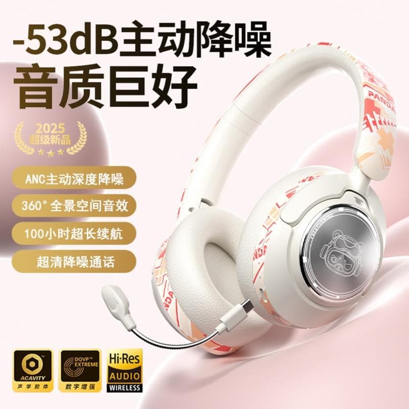 復古ANC主動降噪頭戴式耳機無線麥可插卡隔音電競遊戲專用