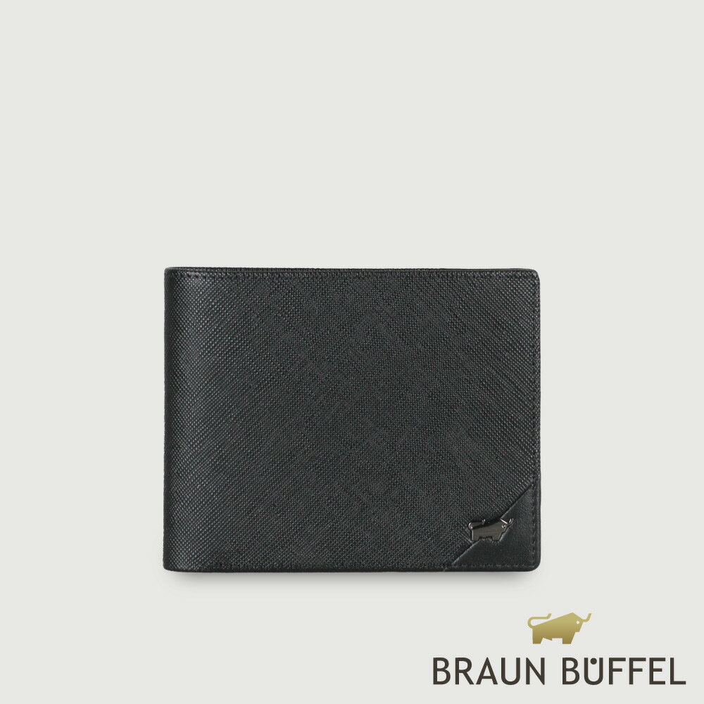 【BRAUN BUFFEL 德國小金牛】台灣總代理 加利恩-A 12卡中間翻透明窗短夾-黑色/BF561-317-BK