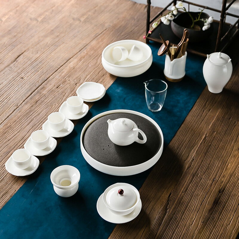 晟窯羊脂玉瓷功夫茶具套裝整套家用簡約白瓷泡茶喝茶蓋碗茶壺茶杯