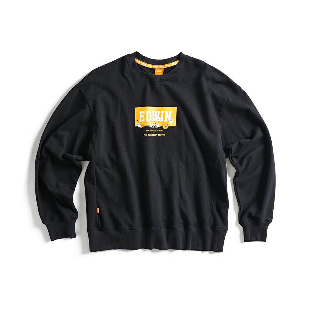 EDWIN 男款 橘標 摔角手E君摔角招式寬版長袖T恤(黑色) 1