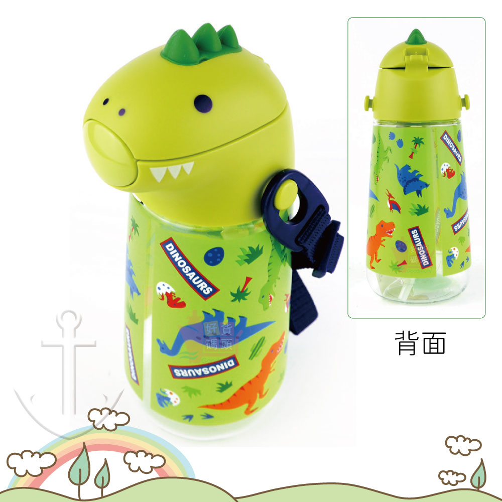 日本Skater恐龍吸管水壺｜兒童水壺吸管式水瓶輕量型恐龍造型水壺可調節背帶420ml