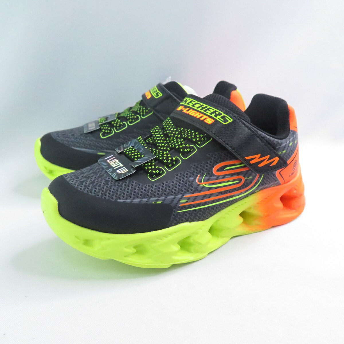 Skechers 400604LBKMT 買鞋送襪 S LIGHTS 中童 燈鞋 魔鬼氈 黑/橘黃【iSport愛運動】