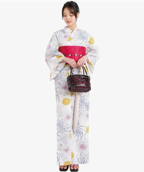 Nishiki【日本代購】和式浴衣+束腰帶2件套 女士成人用量身裁剪綁日式花紋-みだれ菊