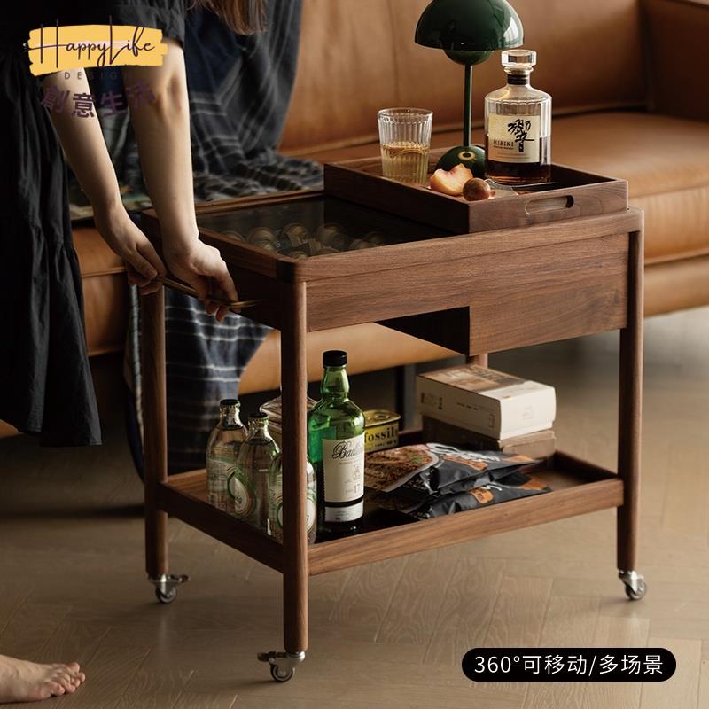 工廠直銷 小推車置物架子 現代簡約可移動沙發邊桌子 小茶幾 黑胡桃木角幾 客廳實木邊幾 北歐桌子新店開業 全館折扣 售後保障 優選/免運