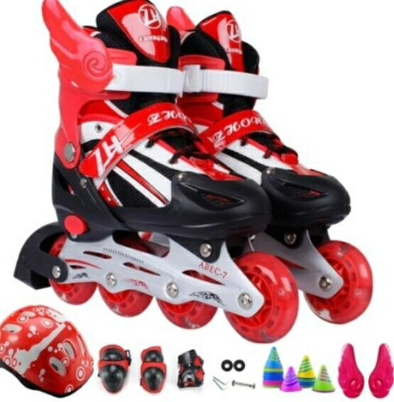 直排輪 直排溜冰鞋可調男童女童閃光輪滑鞋全套旱冰鞋初學者滑冰鞋