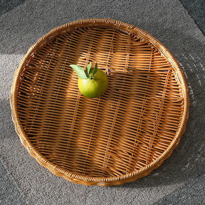 仿藤編托盤面包籃水果籃手工編織零食小吃盤圓形茶盤