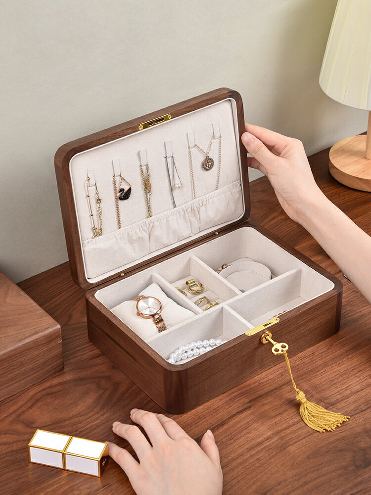 三金首飾收納盒高級感帶鎖精致高檔黃金項鏈戒指耳環手飾品盒輕奢
