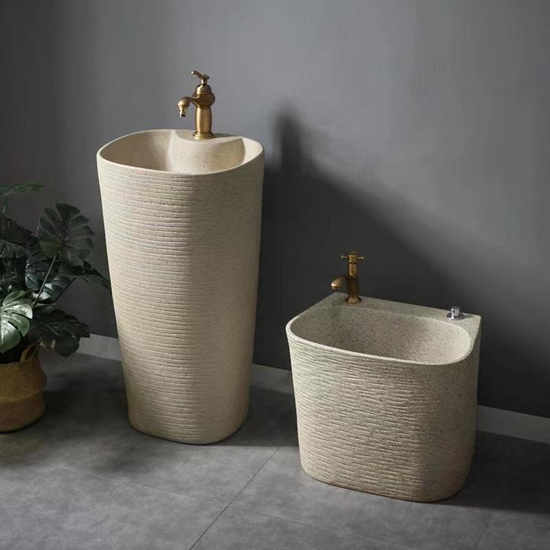 公司貨 免運 快速出貨 洗臉盆 洗手盆 復古中式戶外洗手盆庭院立柱盆一體落地式花園洗手池室外洗臉盆