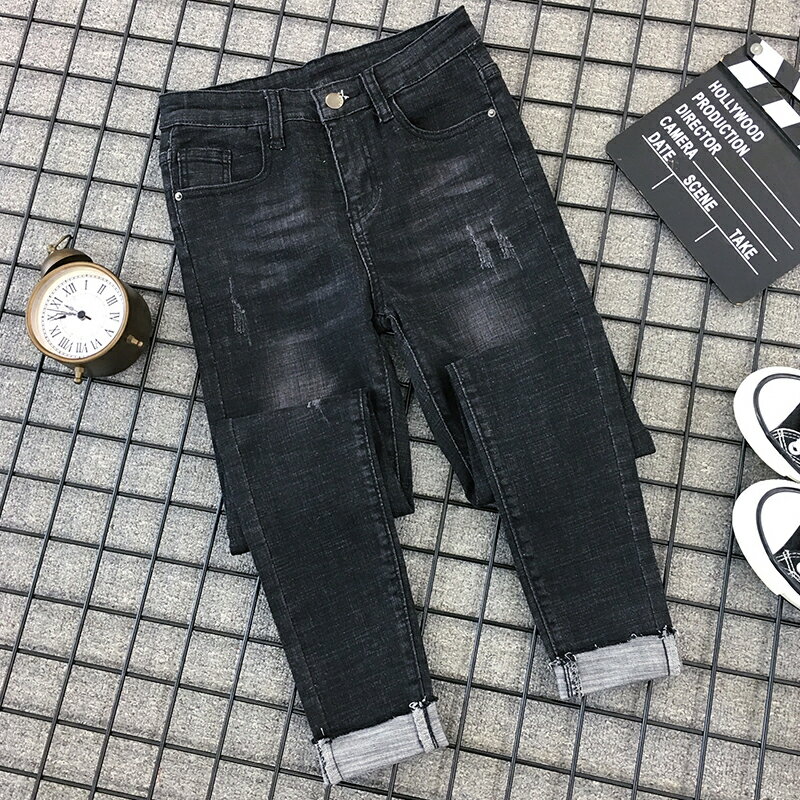 胖MM200斤加大碼女裝小腳牛仔褲女春秋季顯瘦彈力褲子九分褲1入