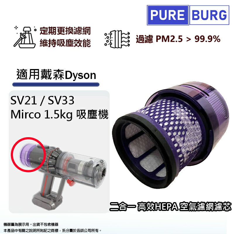 適用Dyson戴森SV21 / SV33 Mirco 1.5kg 超輕量無線吸塵器空氣HEPA集塵濾網芯