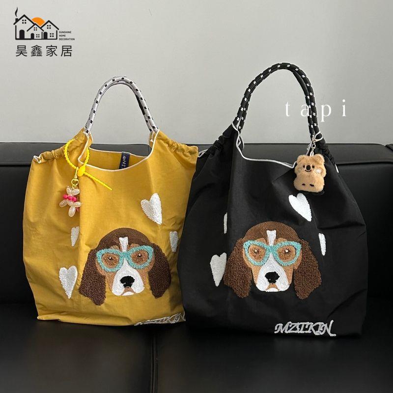 免運 附發票 購物袋 購物包 ball chain比格犬系列小眾日系環保布袋刺繡尼龍購物袋手提單肩包