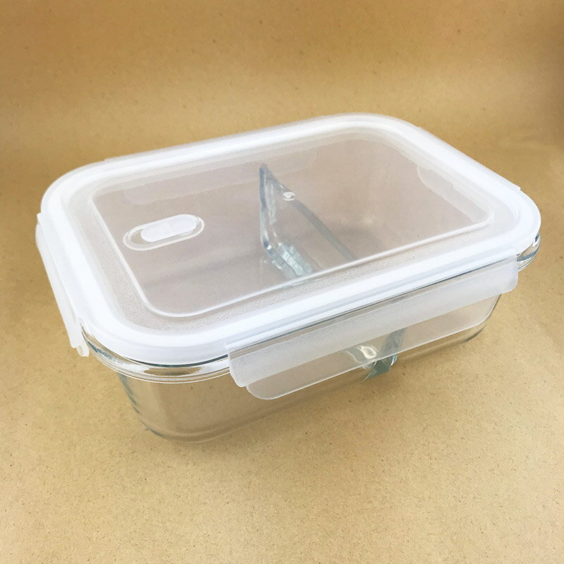 分隔玻璃保鮮盒(長方型) 1000ml 玻璃罐 密封盒 玻璃盒 環保餐盒 野餐盒 廚房收納盒 食物收納 水果盒 生菜盒 飯菜盒