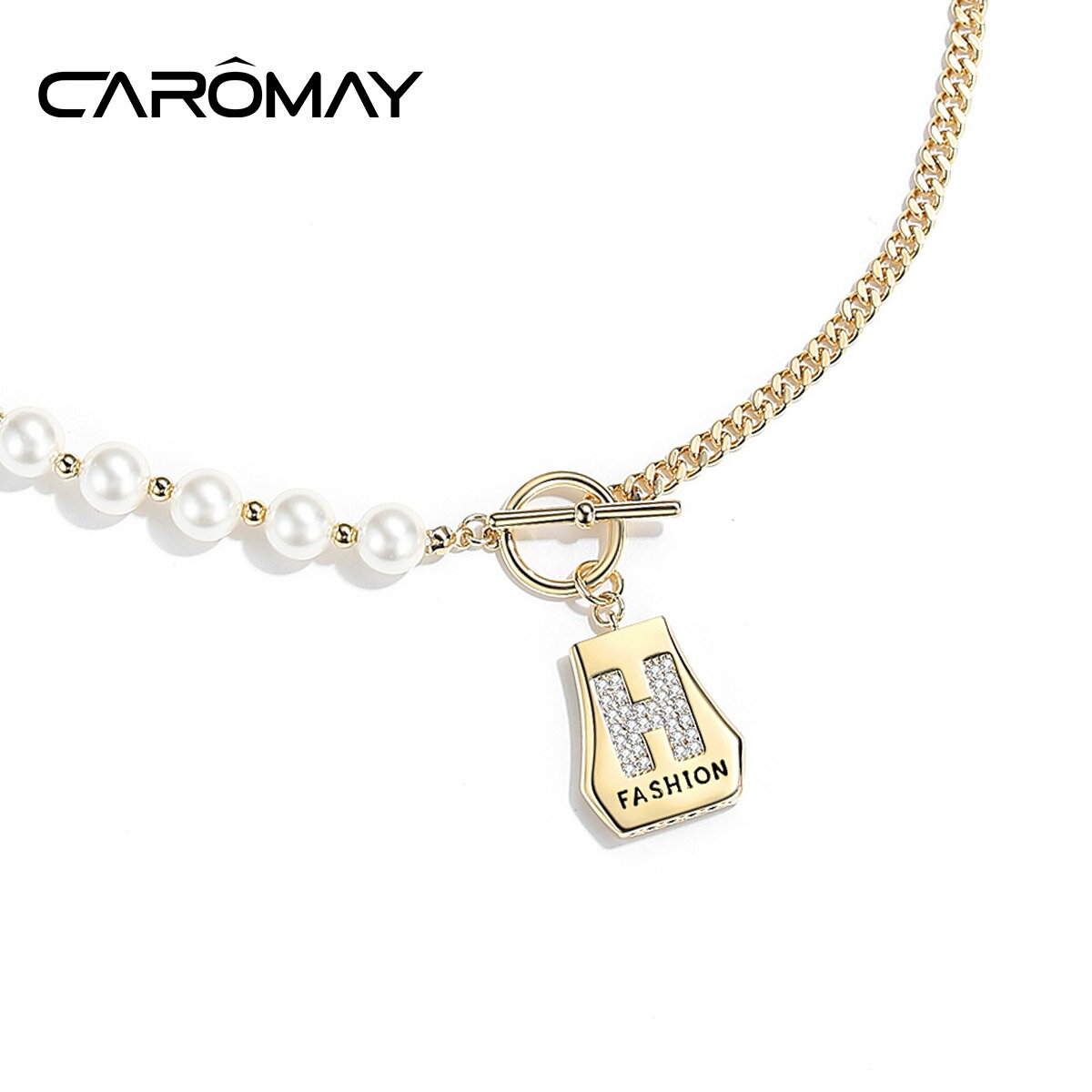 CAROMAY時尚H字母珍珠拼接項鏈女小眾設計感高級氣質鎖骨鏈頸鏈潮 3