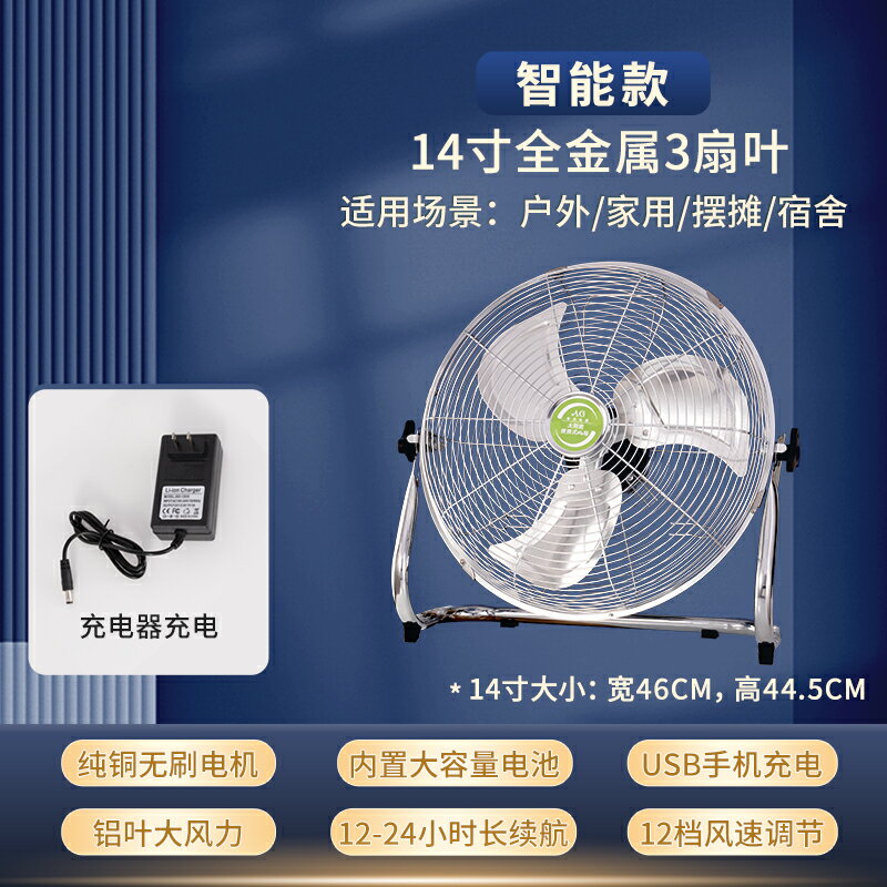 {可打統編 保固一年}可充電電風扇靜音戶外家用大風力12v便捷式擺攤太陽能無線趴地扇 0