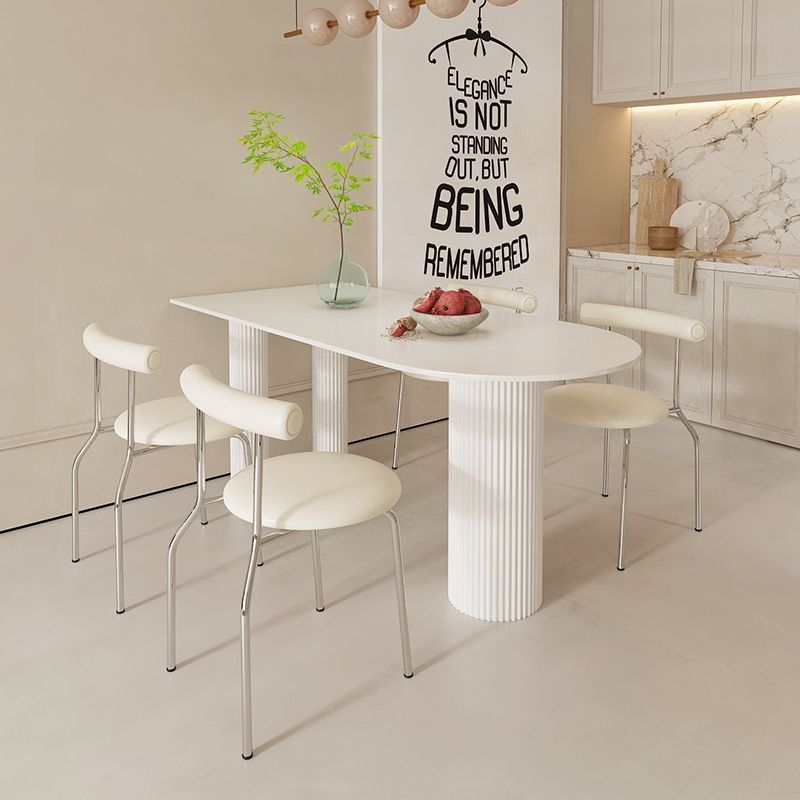 【限時優惠】奶油風純白色巖板餐桌餐椅組合現代簡約小戶型家用半圓形吃飯桌子