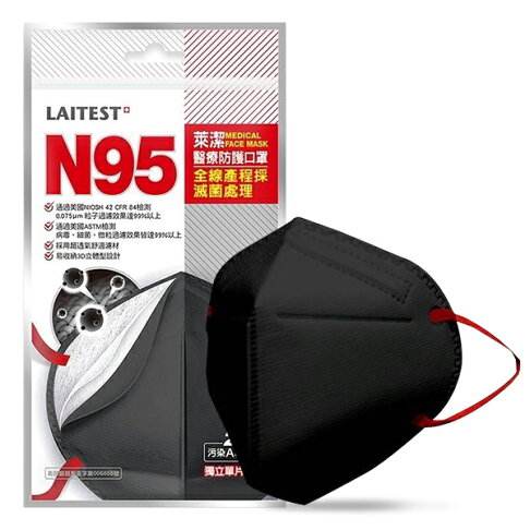 N95 LAITEST 萊潔N95醫療防護口罩 白色/黑色 2片裝/包 台灣製造、憨吉小舖