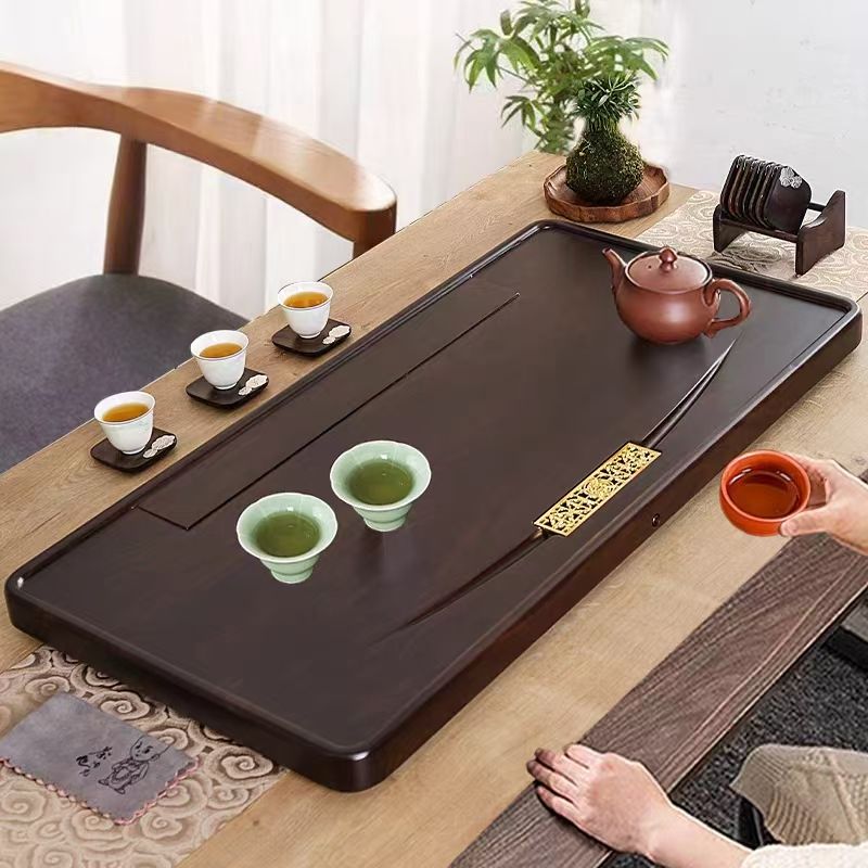 茶盤家用整塊實木新款原木茶臺辦公排水一體茶具全自動茶海黑檀木