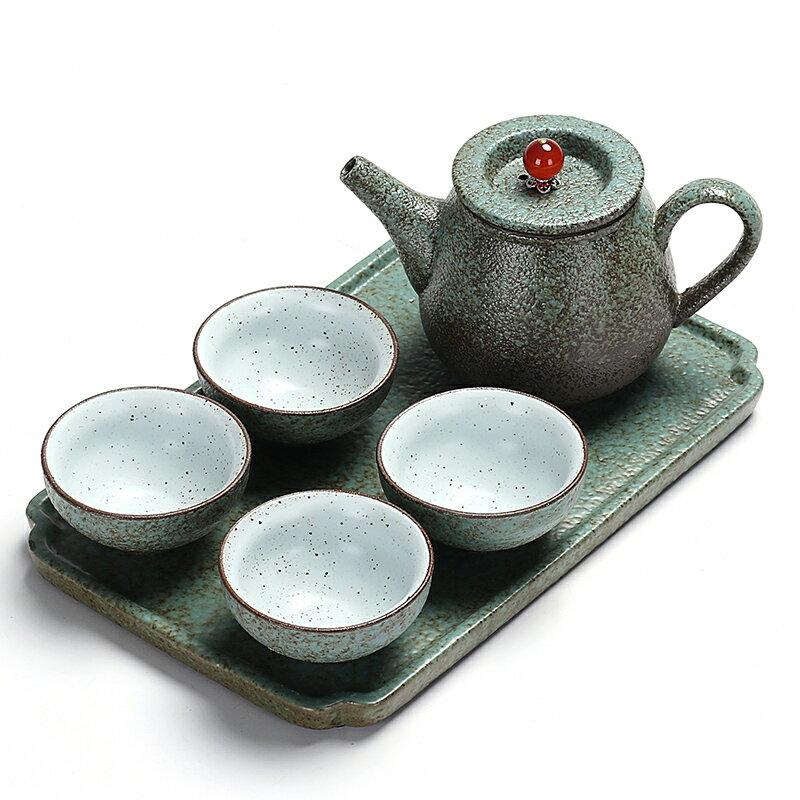 日式小干泡盤粗陶功夫茶具套裝家用簡約旅行快客杯陶瓷茶壺茶杯子