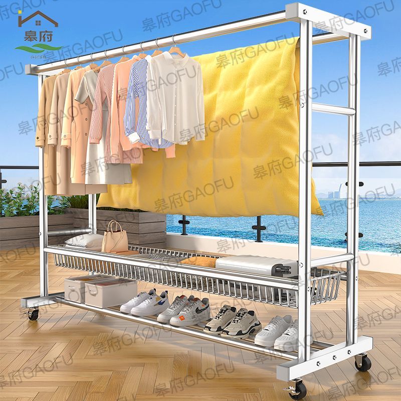 免運 工廠現貨出 特價 晾衣架 晾衣桿 戶外晾衣架 折疊衣架 特厚不銹鋼晾衣架戶外陽臺加粗掛衣架家用移動衣架鋼管曬衣架結實特惠/開立發票 特價出 H1114 9