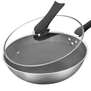 304不鏽鋼炒鍋無塗層不粘鍋電磁爐平底鍋家用炒菜鍋煎鍋鍋具
