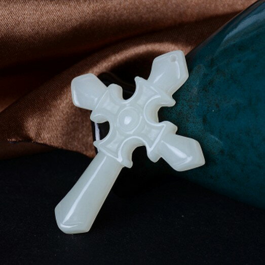 天然新疆和田玉白玉十字架吊墜耶穌玉墜玉石玉器項鏈情侶款帶證書