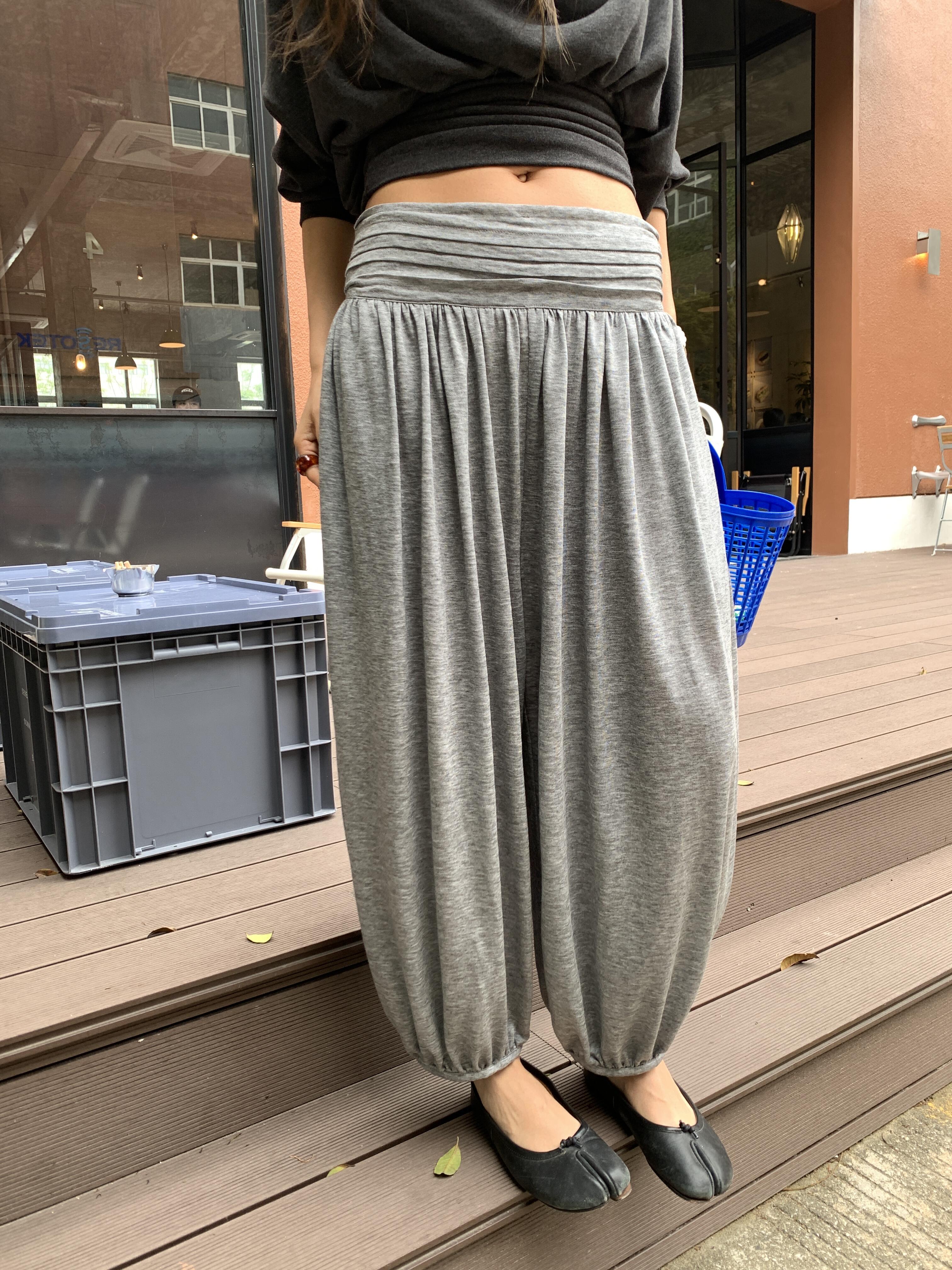PlaceOrder 韓國小眾腰部堆褶寬鬆垂感九分褲女夏休閒百搭燈籠褲