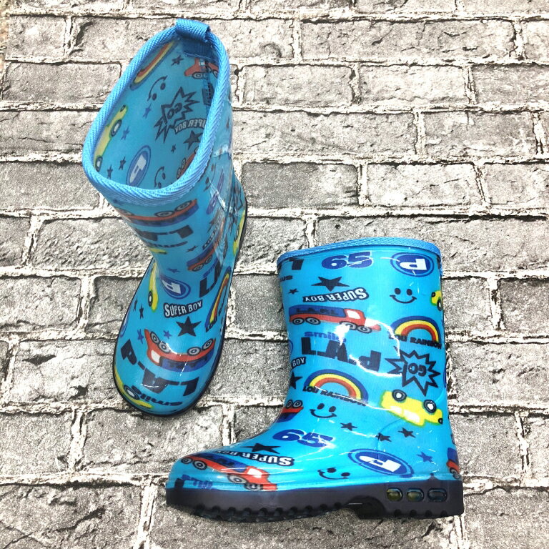 童款塗鴉造型雨鞋 雨靴 雨天必備 藍色【巷子屋】