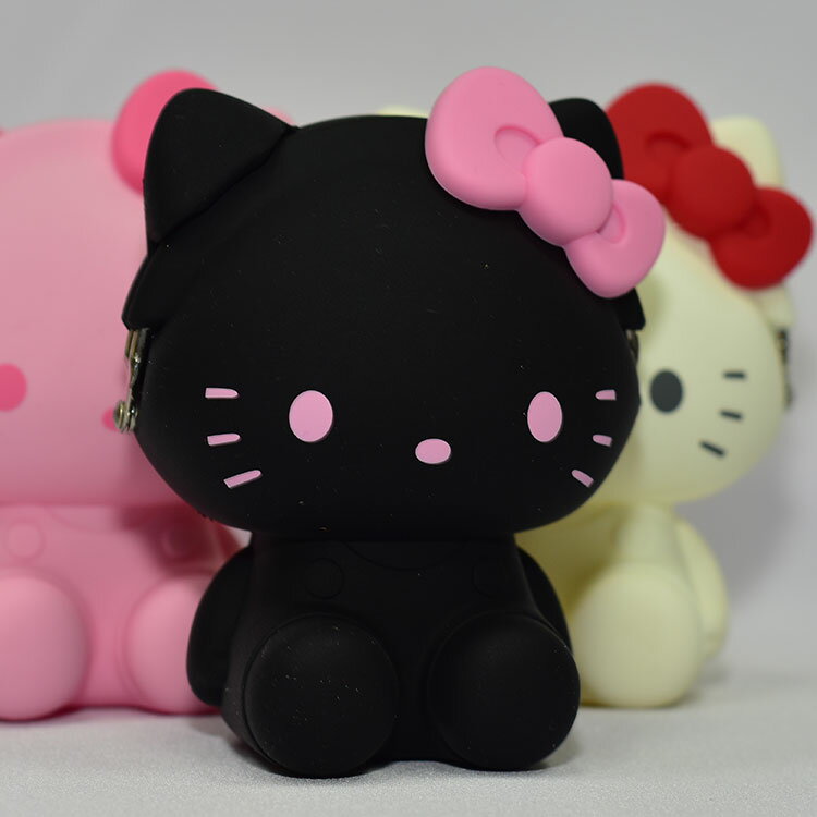 <br/><br/>  黑色 Hello Kitty 凱蒂貓造型 矽膠零錢包 3D置物包 mimi POCHI 日本正版<br/><br/>