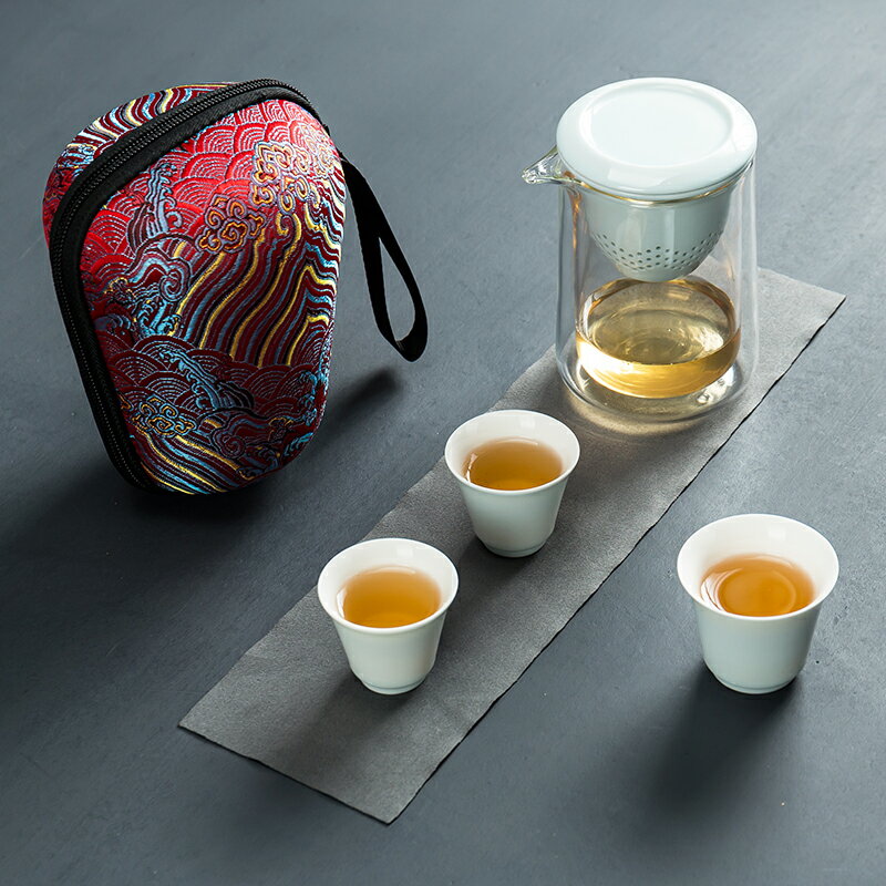 旅行功夫茶具套裝防燙便攜包式玻璃快客一壺二杯戶外隨身簡易泡茶