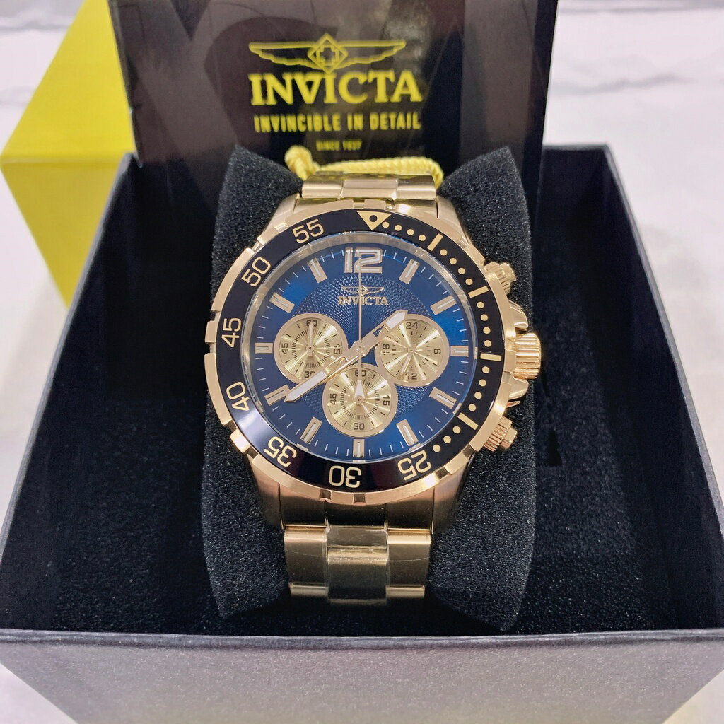 (Little bee小蜜蜂精品)INVICTA 英威塔 真三眼計時水鬼 石英款鋼錶 三色可選